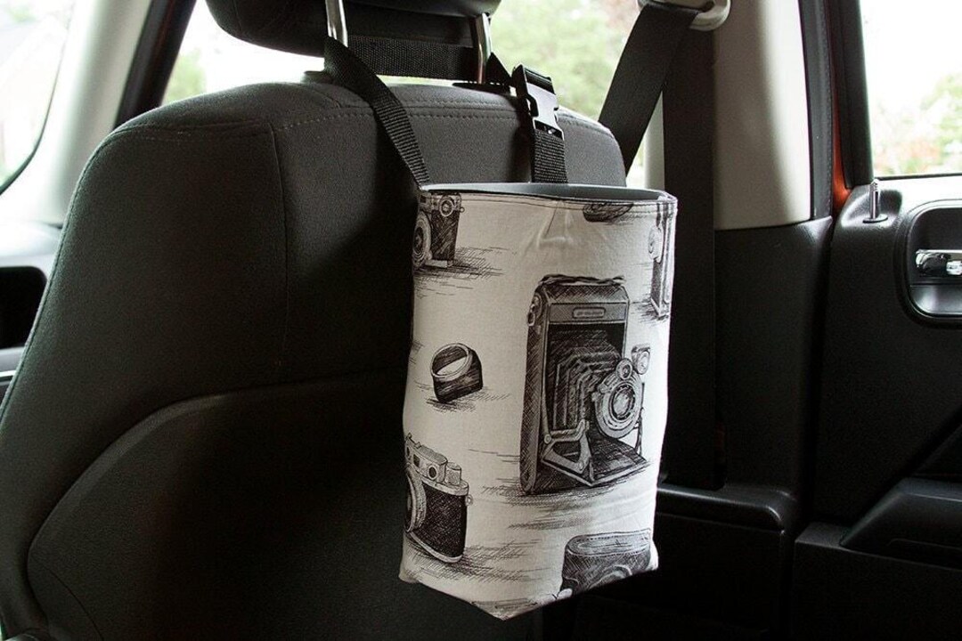 Car Trash Bag adjustable strap, womens car accessory, car garbage bin, Camera, Ready to ship, car trash bags, back to school, locker MakerPlace by
